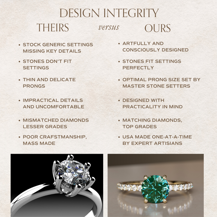 Green Sapphire Solitaire Engagement Ring with Pave Band By Valley Rose
