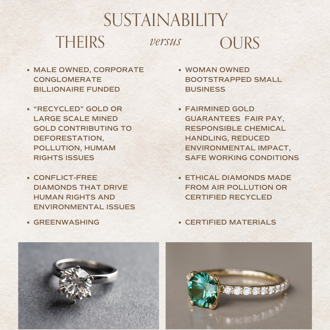 Green Sapphire Solitaire Engagement Ring with Pave Band By Valley Rose