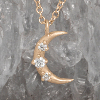 Diamond Gold Crescent Moon Charm Necklace Lab Diamond By Valley Rose Ethical Jewelry