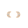 Crescent Moon Stud Earrings in Gold & Diamond Lab Diamond Single By Valley Rose Ethical Jewelry