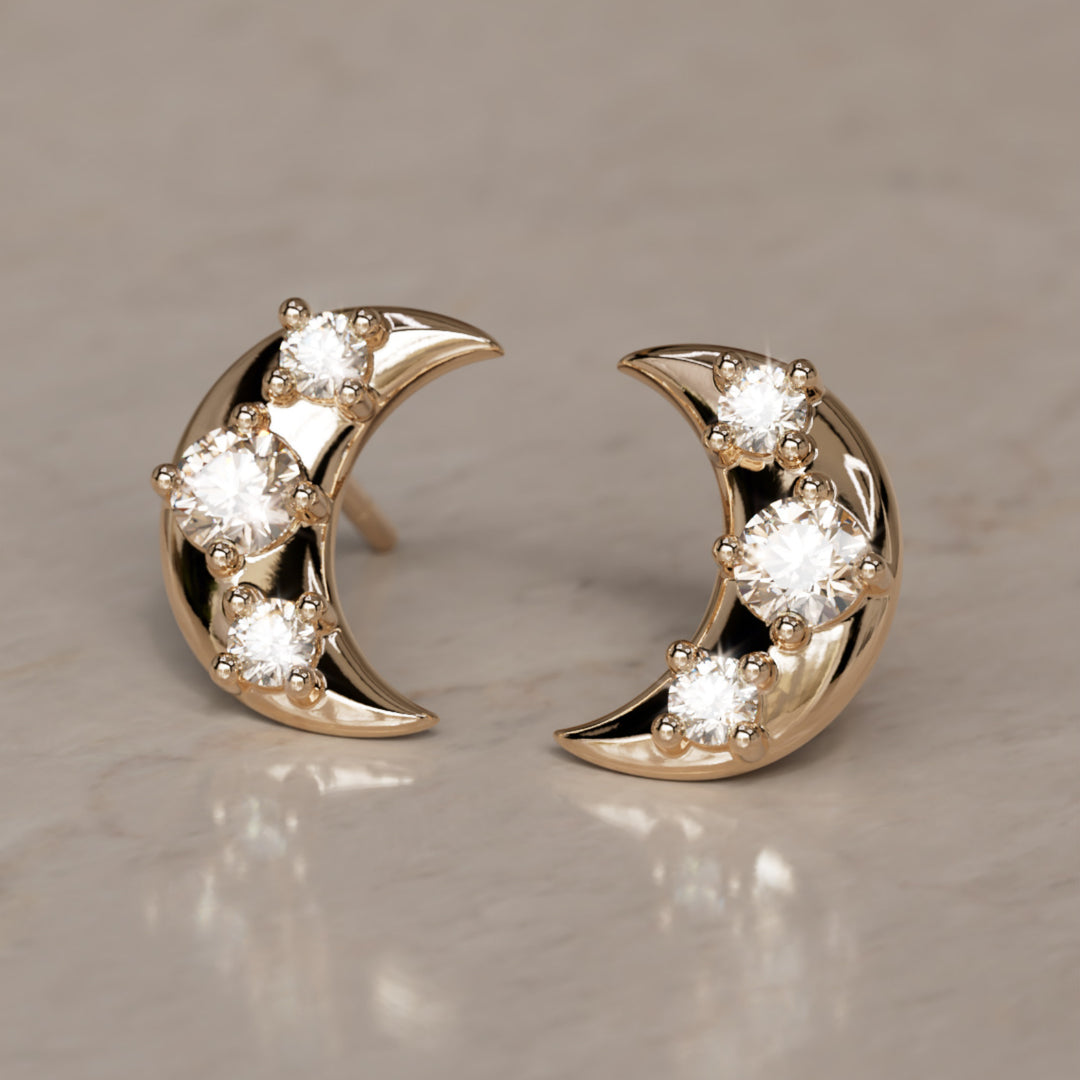 Hecate Halve Maan Champagne Diamant Oorbellen