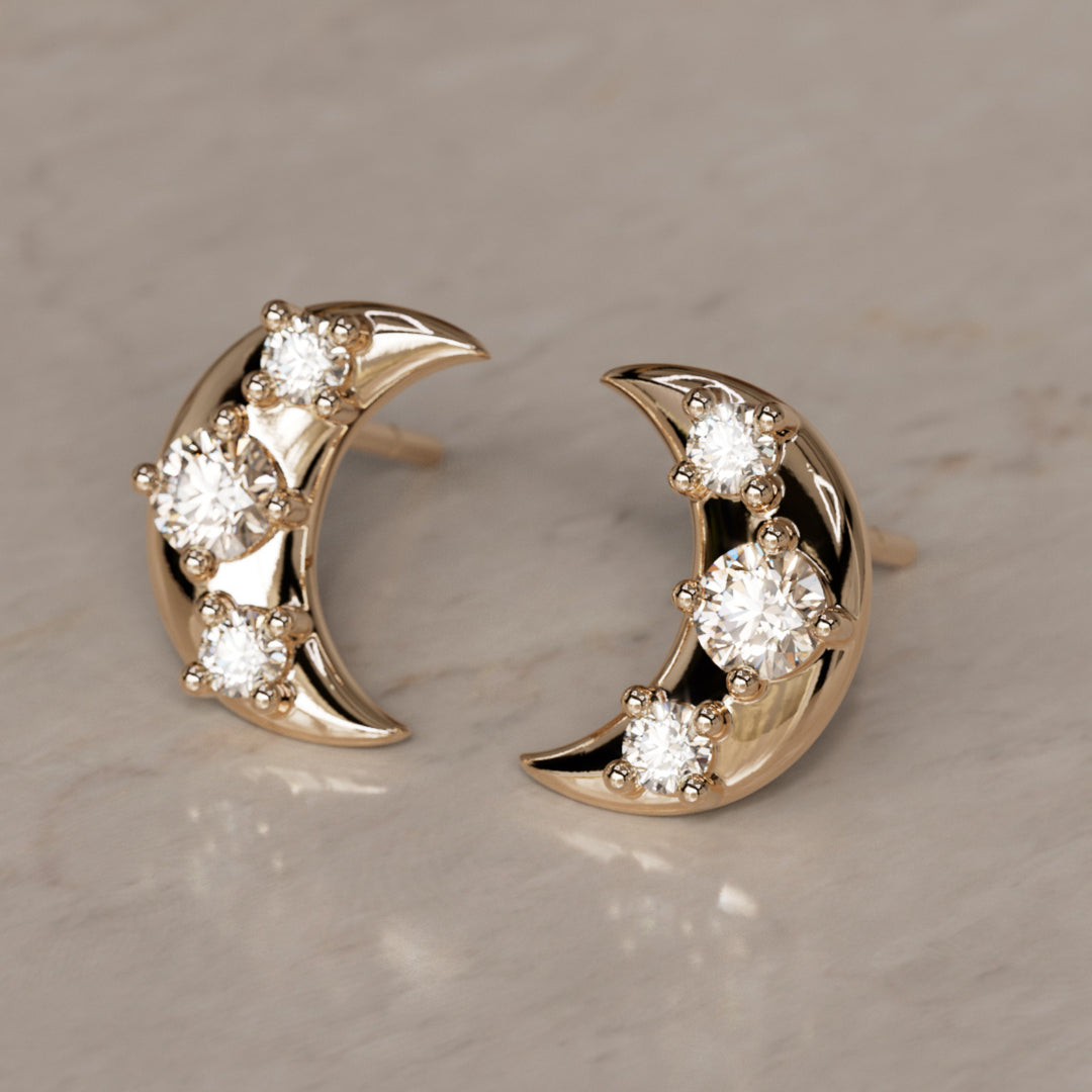 Hecate Halve Maan Champagne Diamant Oorbellen