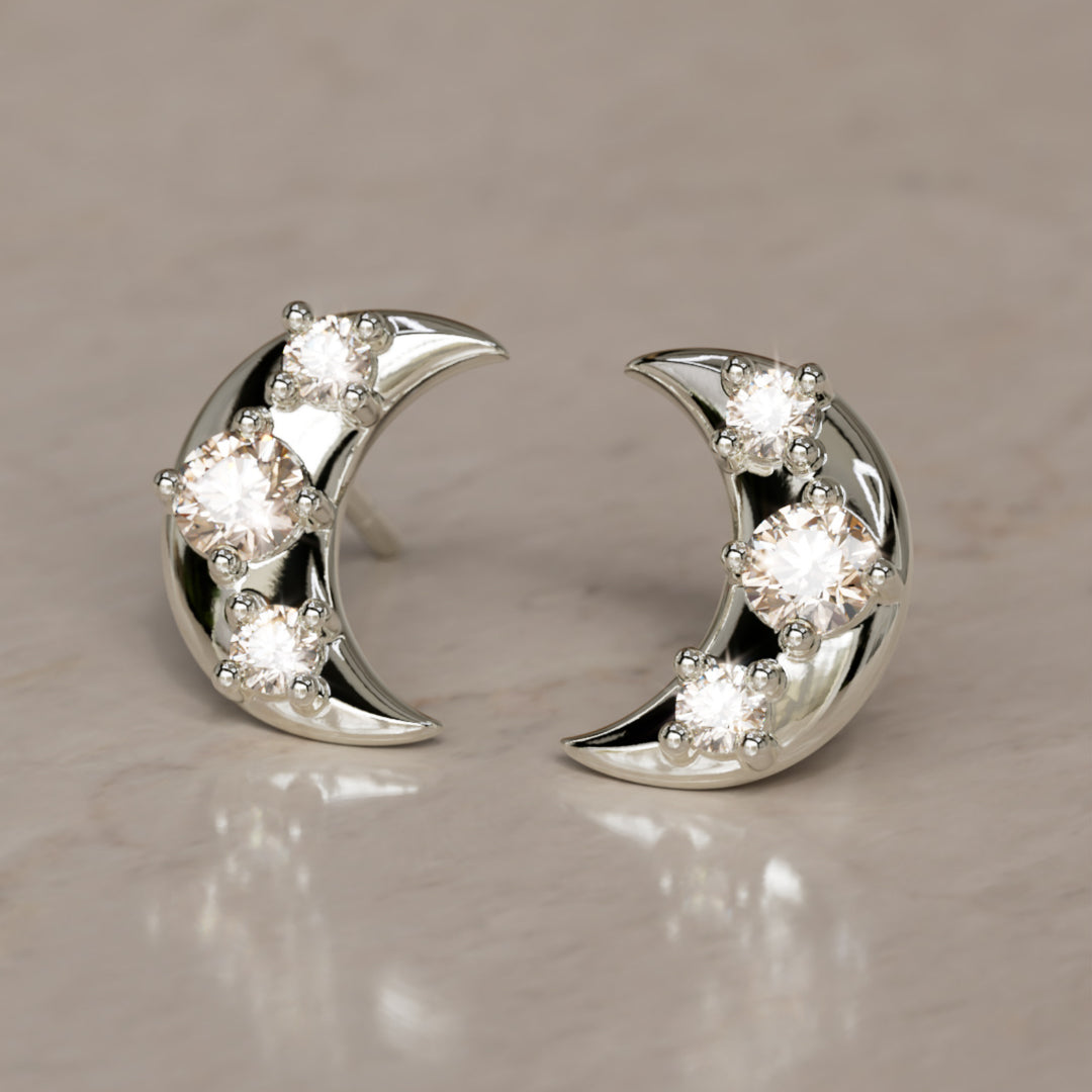 Hecate Halve Maan Champagne Diamant Oorbellen