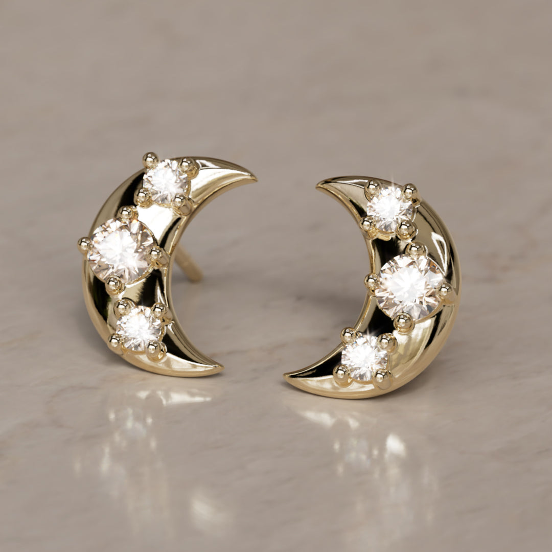 Hecate Halve Maan Champagne Diamant Oorbellen