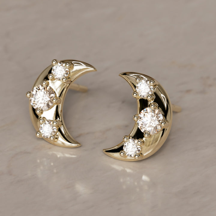 Hecate Halve Maan Champagne Diamant Oorbellen