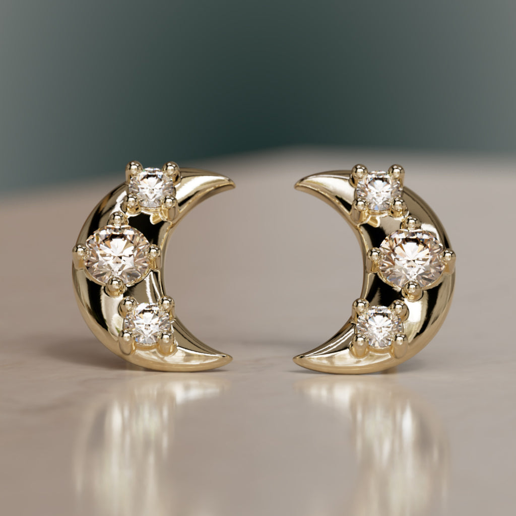 Hecate Crescent Moon Champange Diamond Earrings By Valley Rose