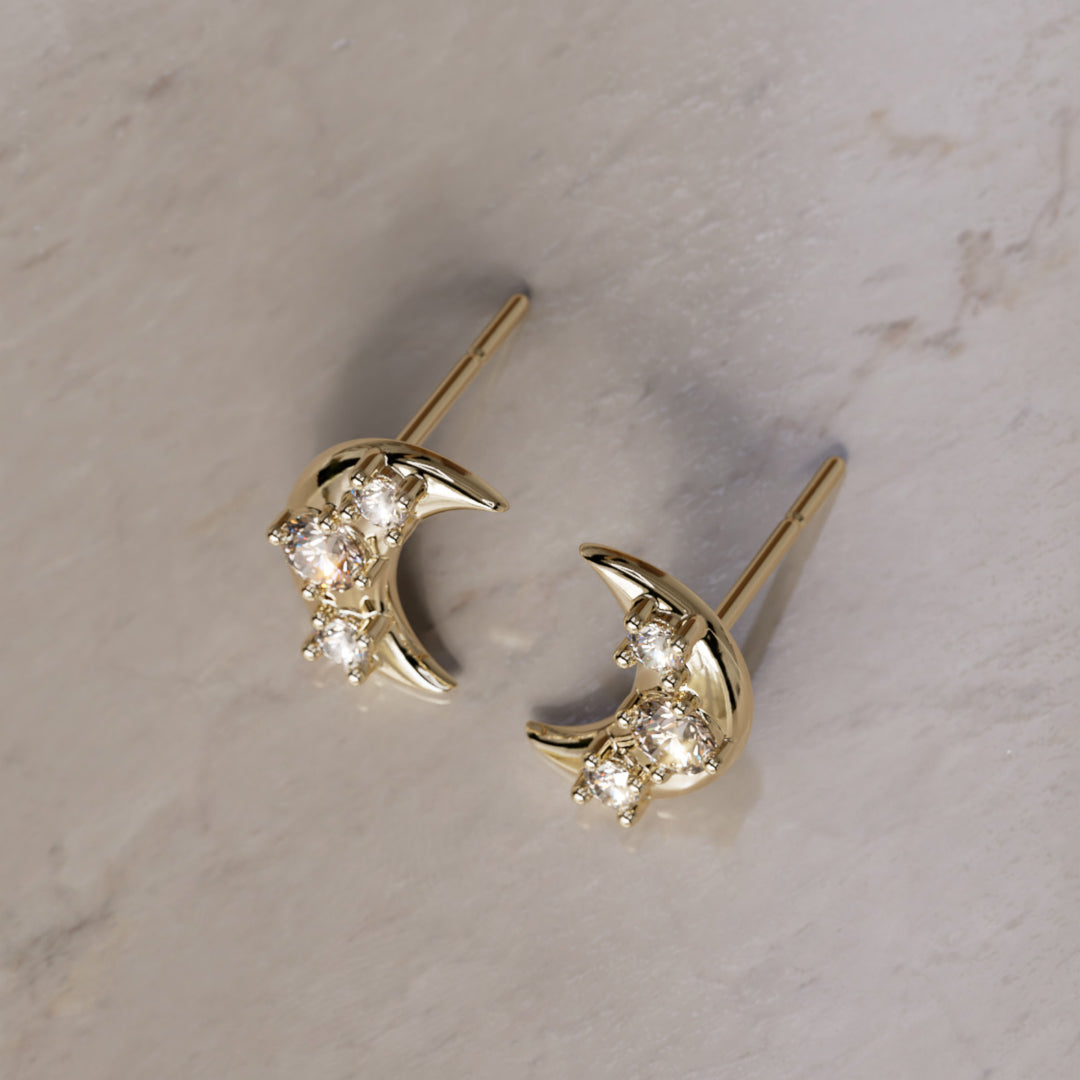 Hecate Halve Maan Champagne Diamant Oorbellen