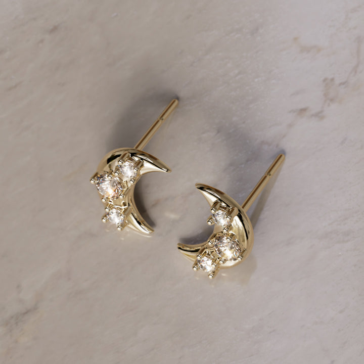 Hecate Halve Maan Champagne Diamant Oorbellen