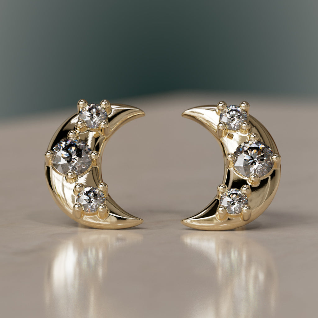 Hecate Crescent Moond Salt Pepper Diamond Earrings By Valley Rose
