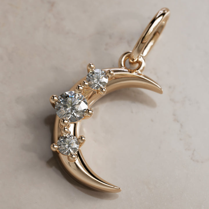 Hecate Moon Charm, Salt & Pepper Diamond