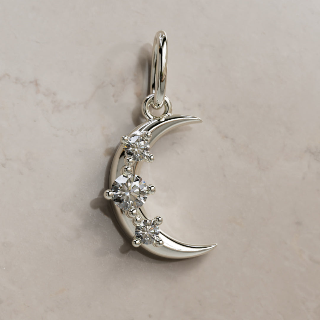 Hecate Moon Charm, Salt & Pepper Diamond