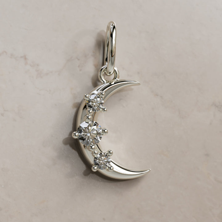 Hecate Moon Charm, Salt & Pepper Diamond