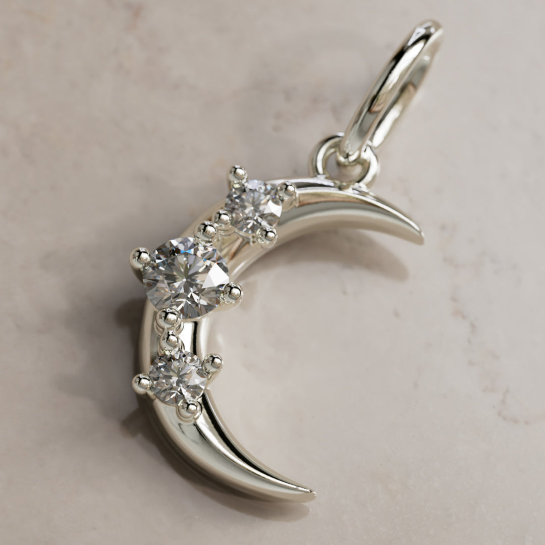 Hecate Moon Charm, Salt & Pepper Diamond