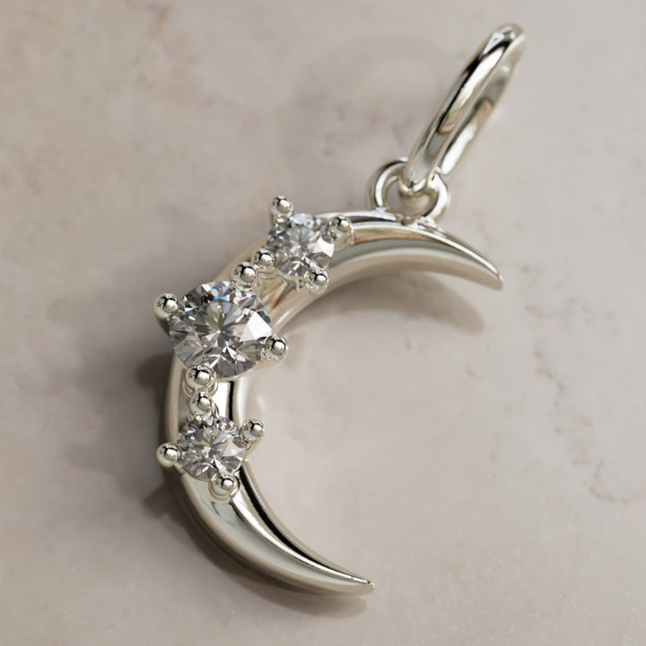 Hecate Moon Charm, Salt & Pepper Diamond
