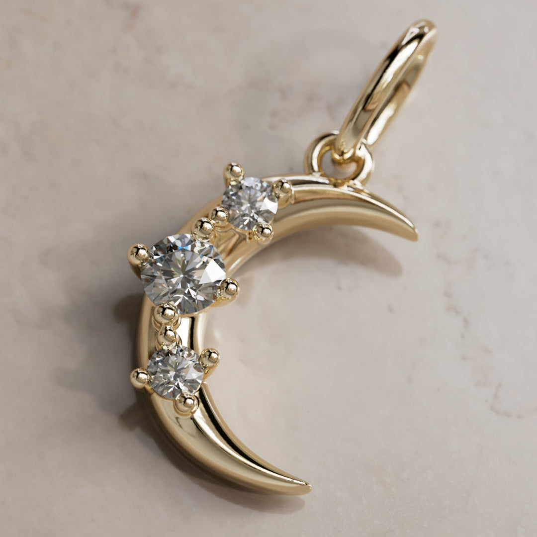 Hecate Moon Charm, Salt & Pepper Diamond