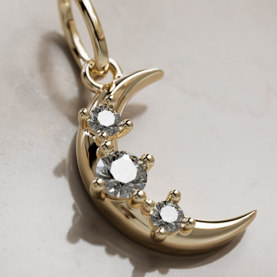 Hecate Moon Charm, Salt & Pepper Diamond