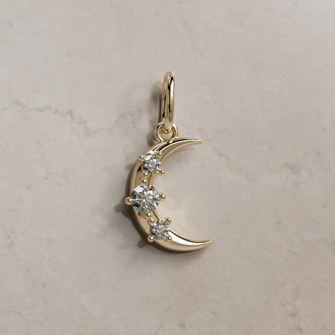 Hecate Moon Charm, Salt & Pepper Diamond