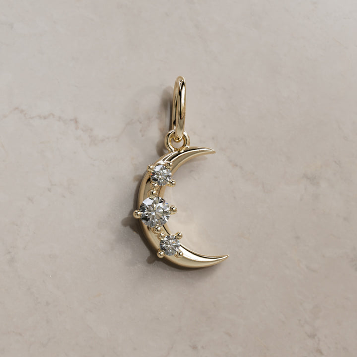 Hecate Moon Charm, Salt & Pepper Diamond