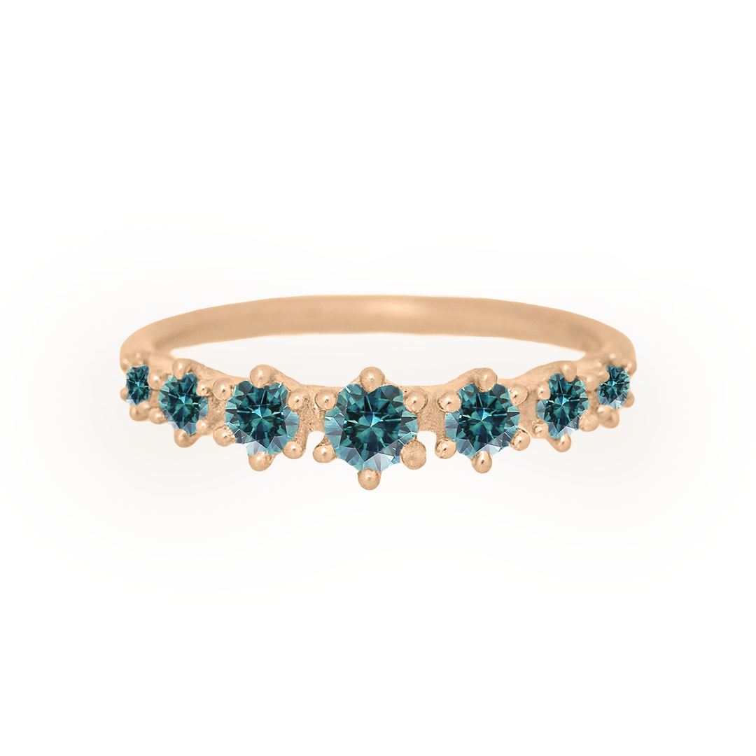 Mini Tapered Teal Sapphire Band - Gold Stacking Ring By Valley Rose Ethical Jewelry