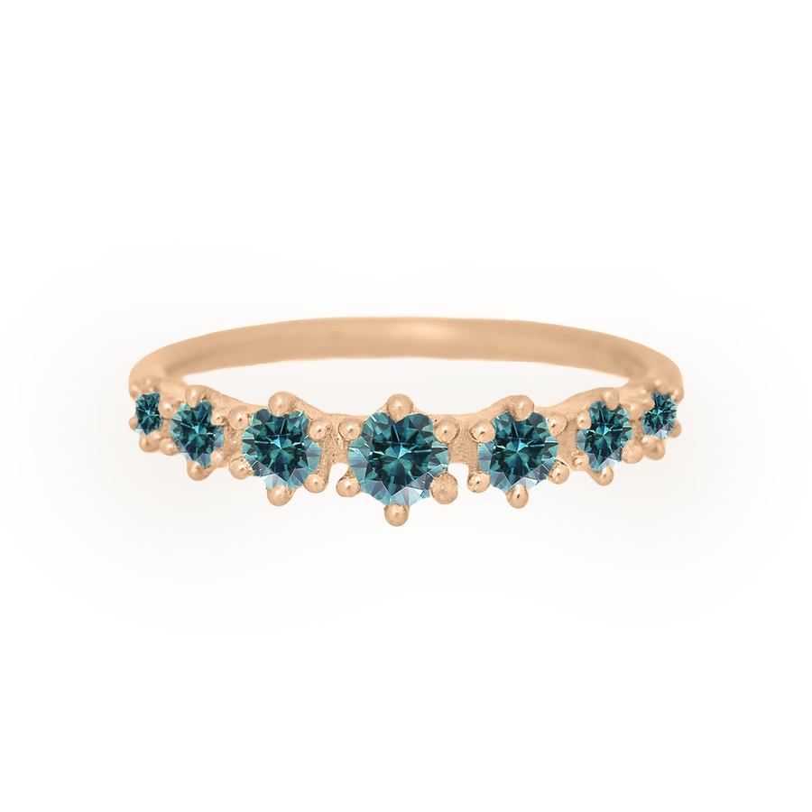 Mini Tapered Teal Sapphire Band - Gold Stacking Ring By Valley Rose Ethical Jewelry