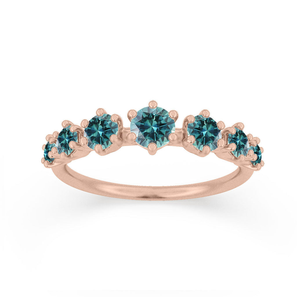 Tapered Teal Sapphire Band - Gold Stacking Ring By Valley Rose Ethical Jewelry