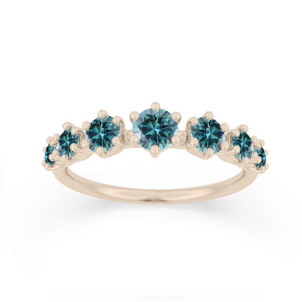 Tapered Teal Sapphire Band - Gold Stacking Ring By Valley Rose Ethical Jewelry