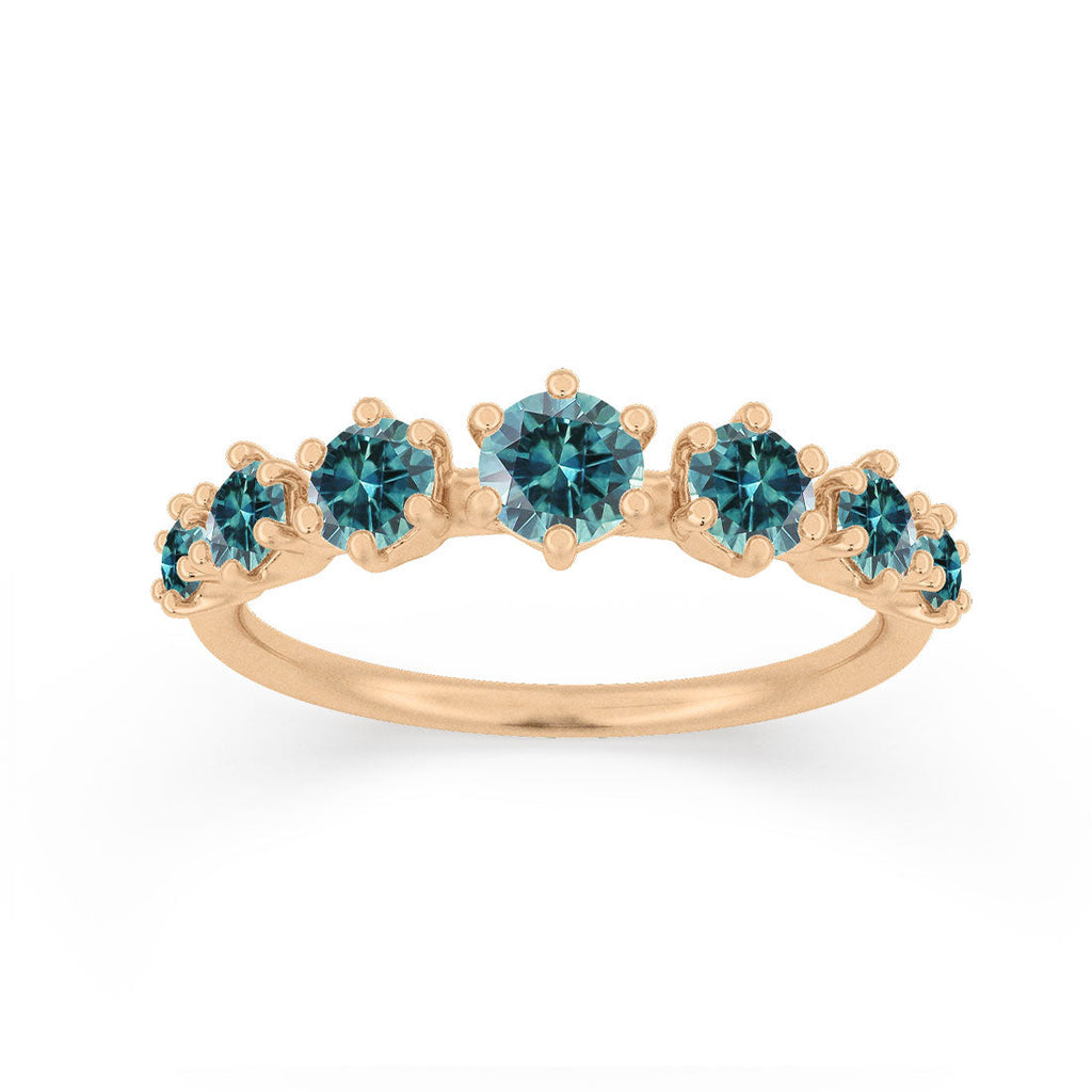 Tapered Teal Sapphire Band - Gold Stacking Ring By Valley Rose Ethical Jewelry