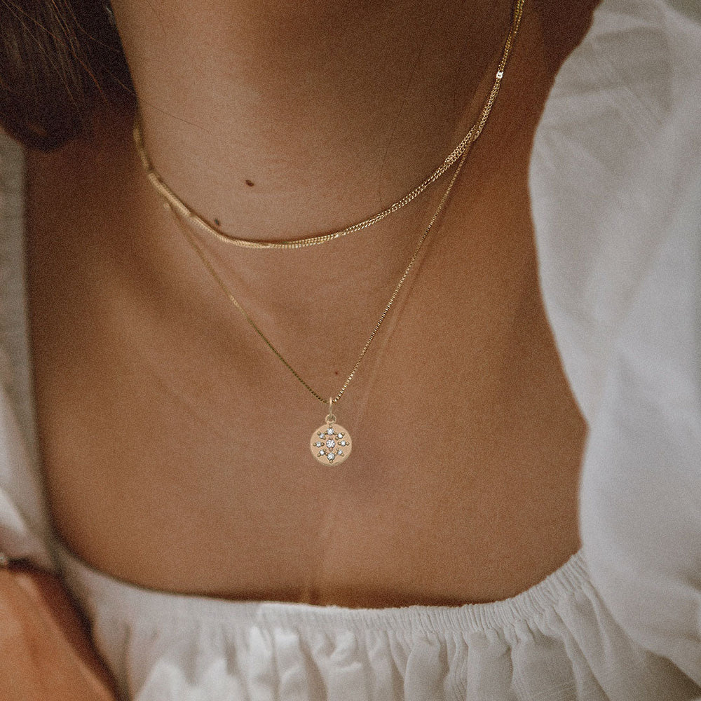 Celestial Diamond Pave Gold Coin Pendant - Helios Necklace Lab Diamond By Valley Rose Ethical Jewelry