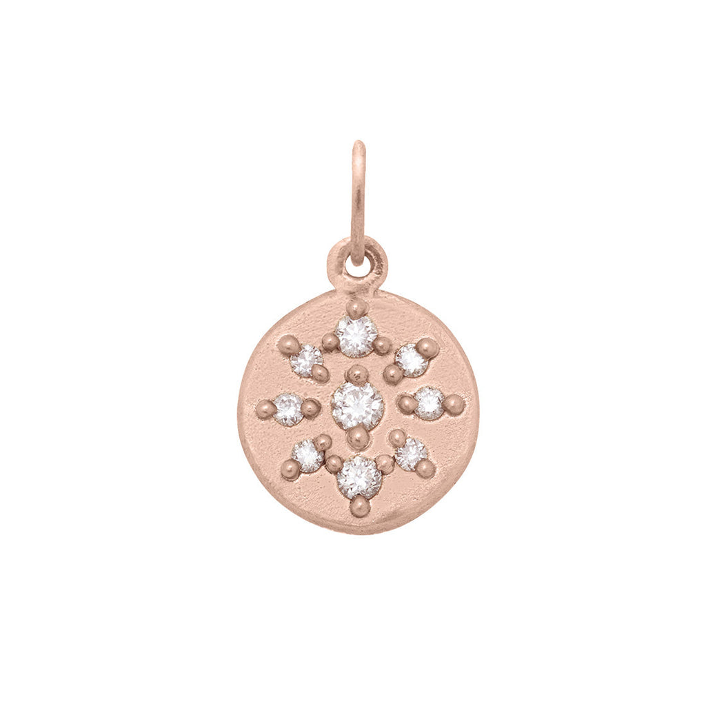 Celestial Diamond Pave Gold Coin Pendant - Helios Necklace Lab Diamond By Valley Rose Ethical Jewelry