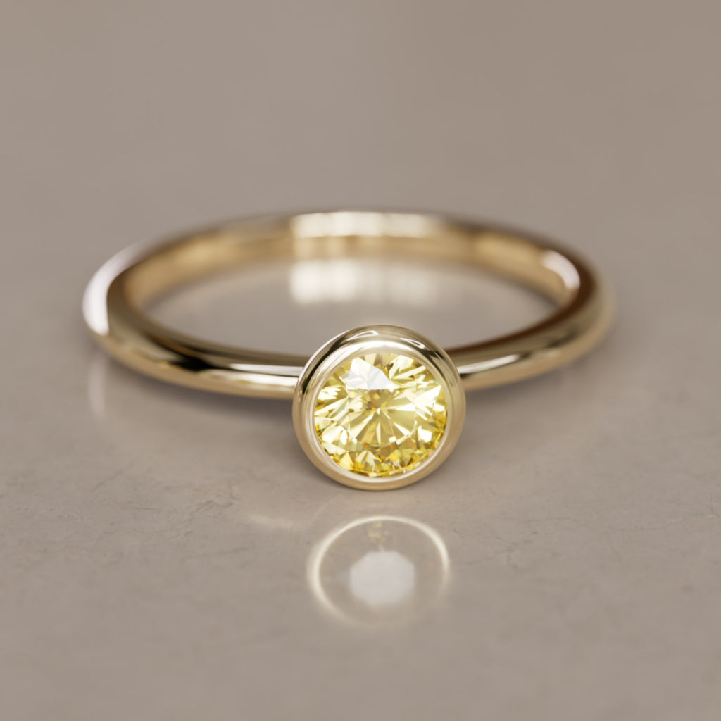 Cosette Dainty Yellow Lab Grown Diamond Modern Unique Bezel Engagement Ring