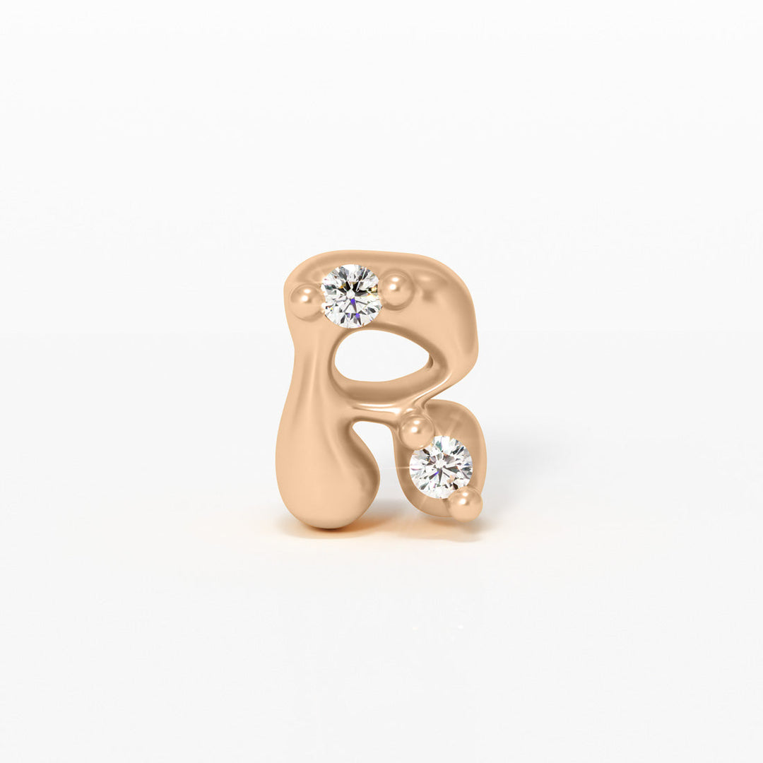 Letter Charm - 14k Gold Diamond Alphabet Bead - Initial Necklace Letter r Valley Rose Ethical Jewelry