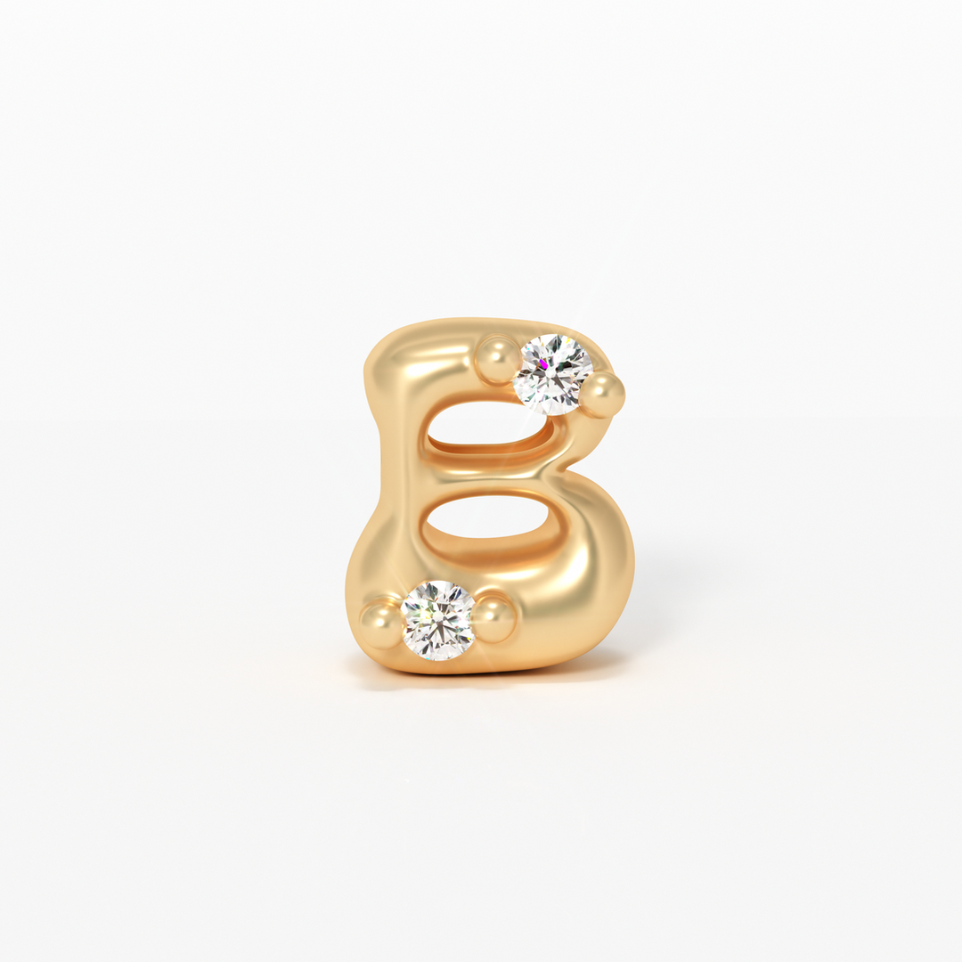 Letter Charm - 14k Gold Diamond Alphabet Bead - Initial Necklace Letter b Valley Rose Ethical Jewelry
