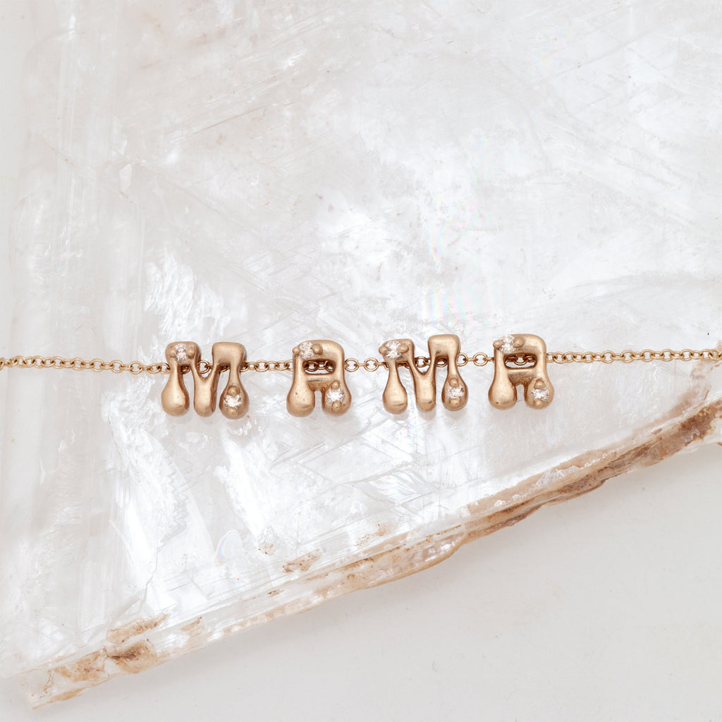 Mama Necklace - 14k Gold Diamond Mom Charms - Mother Initial Letter Beads Lab Diamond By Valley Rose Ethical Jewelry
