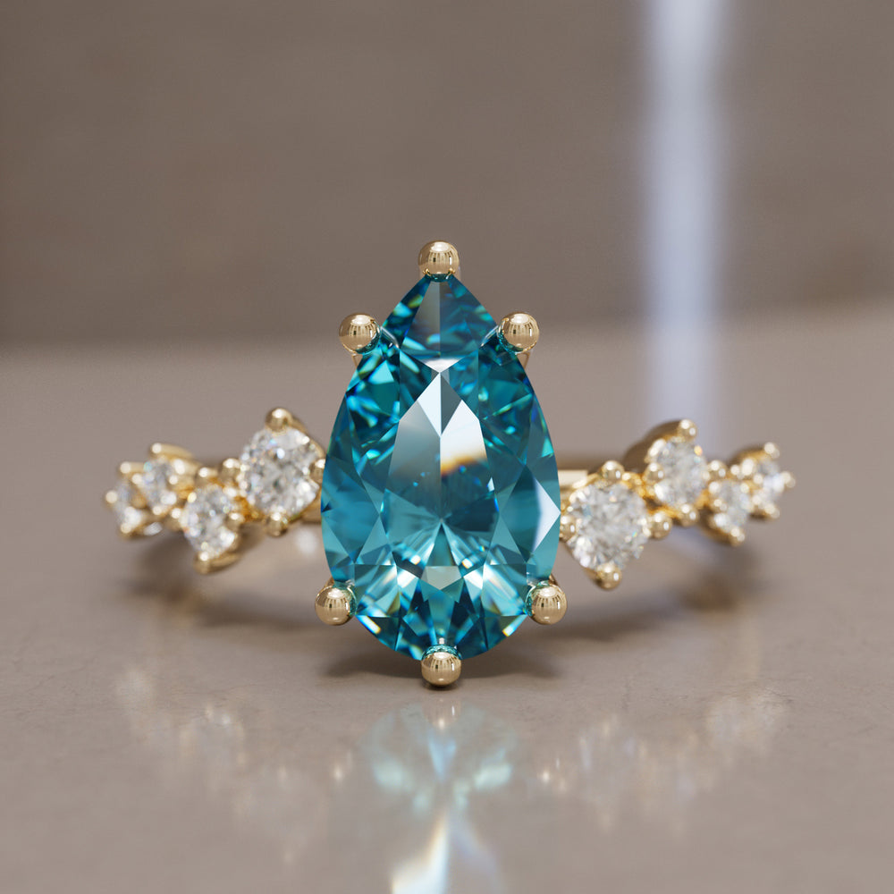 Celestial engagement ring Nature Inspired with Pear Blue Sapphire By Valley Rose