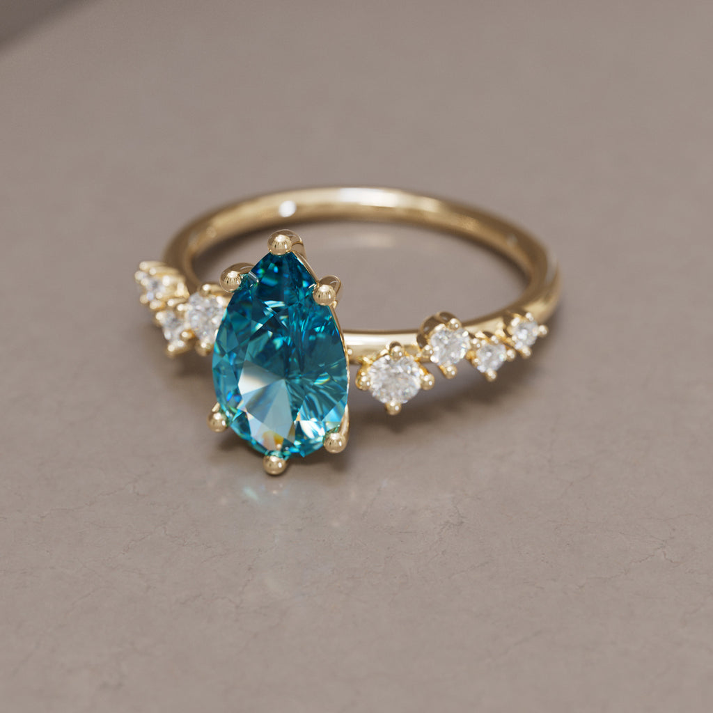 Hyacinth Pear Blue Sapphire Engagement Flower Ring Nature Inspired By Valley Rose