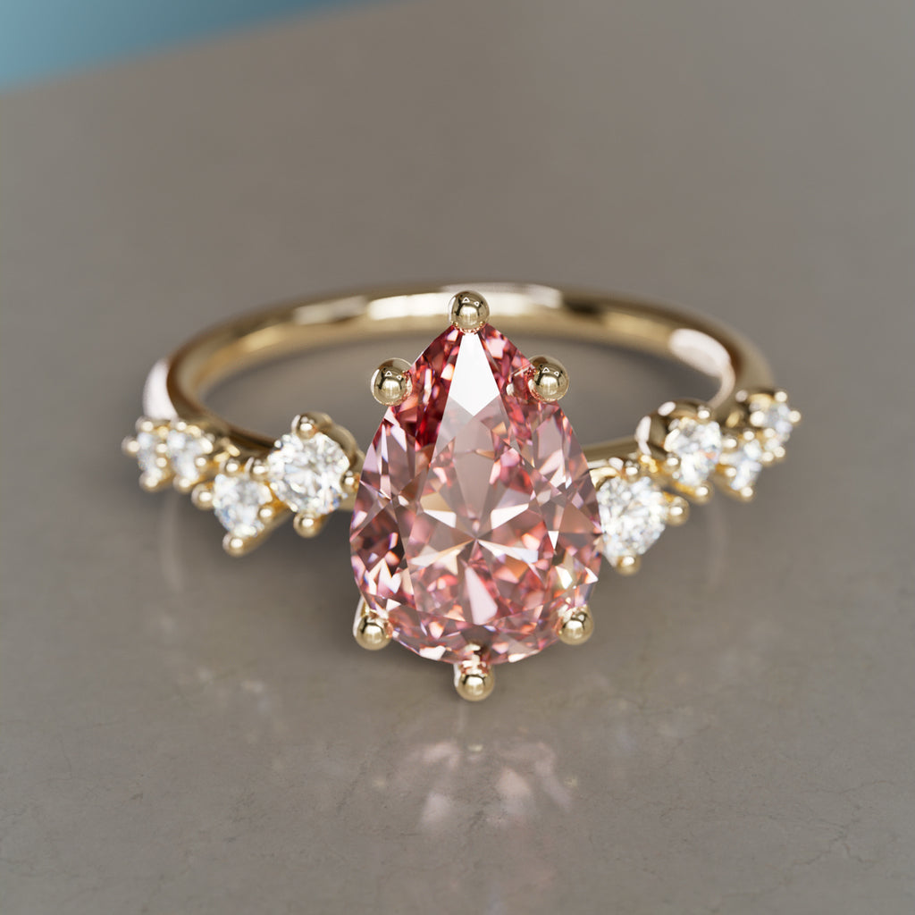 Hyacinth Pear Pink Lab Diamond Engagement Flower Ring Nature Inspired By Valley Rose