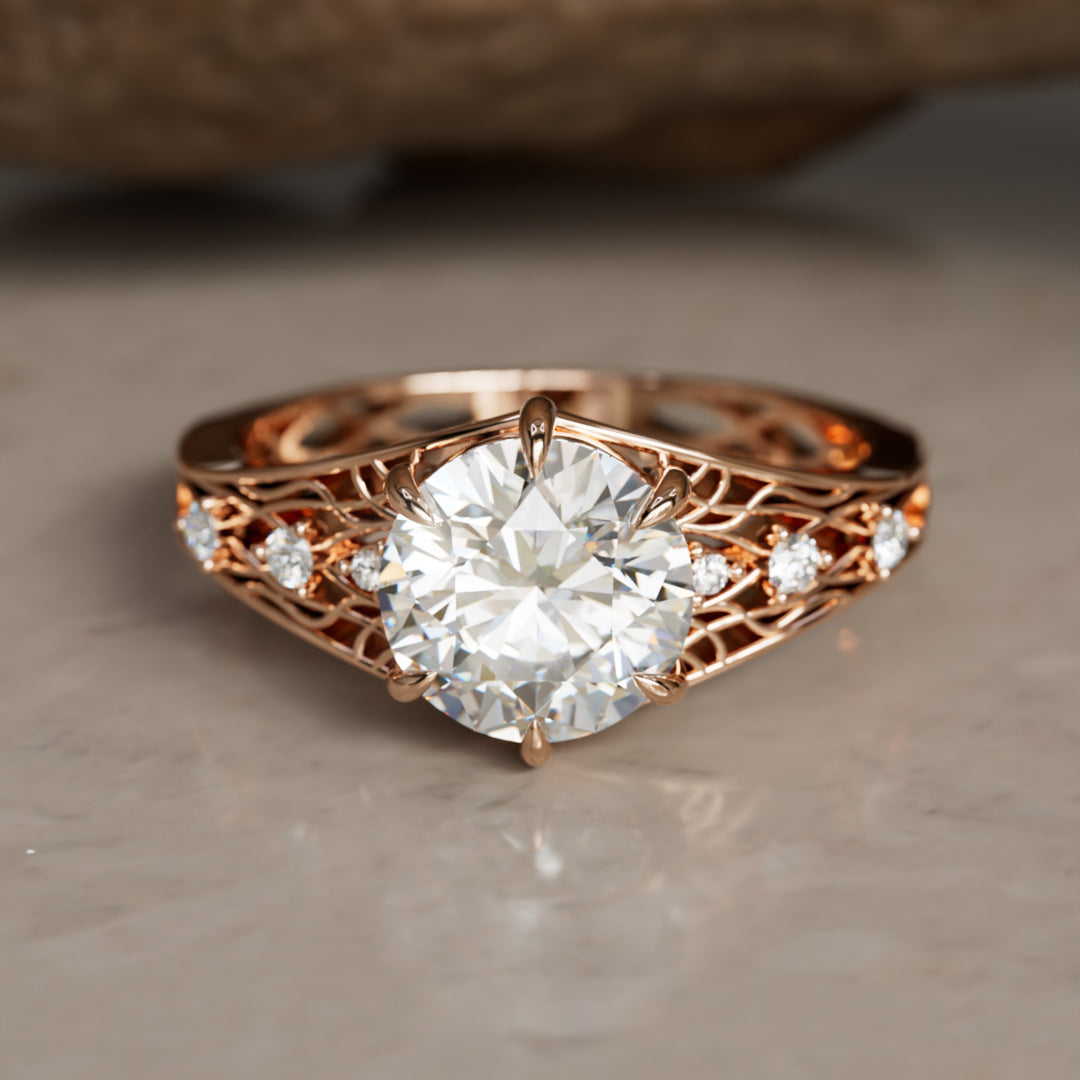 Ilyrana Fantasy Round Lab Diamond Unique Art Noveau Engagement Ring (Setting Only)