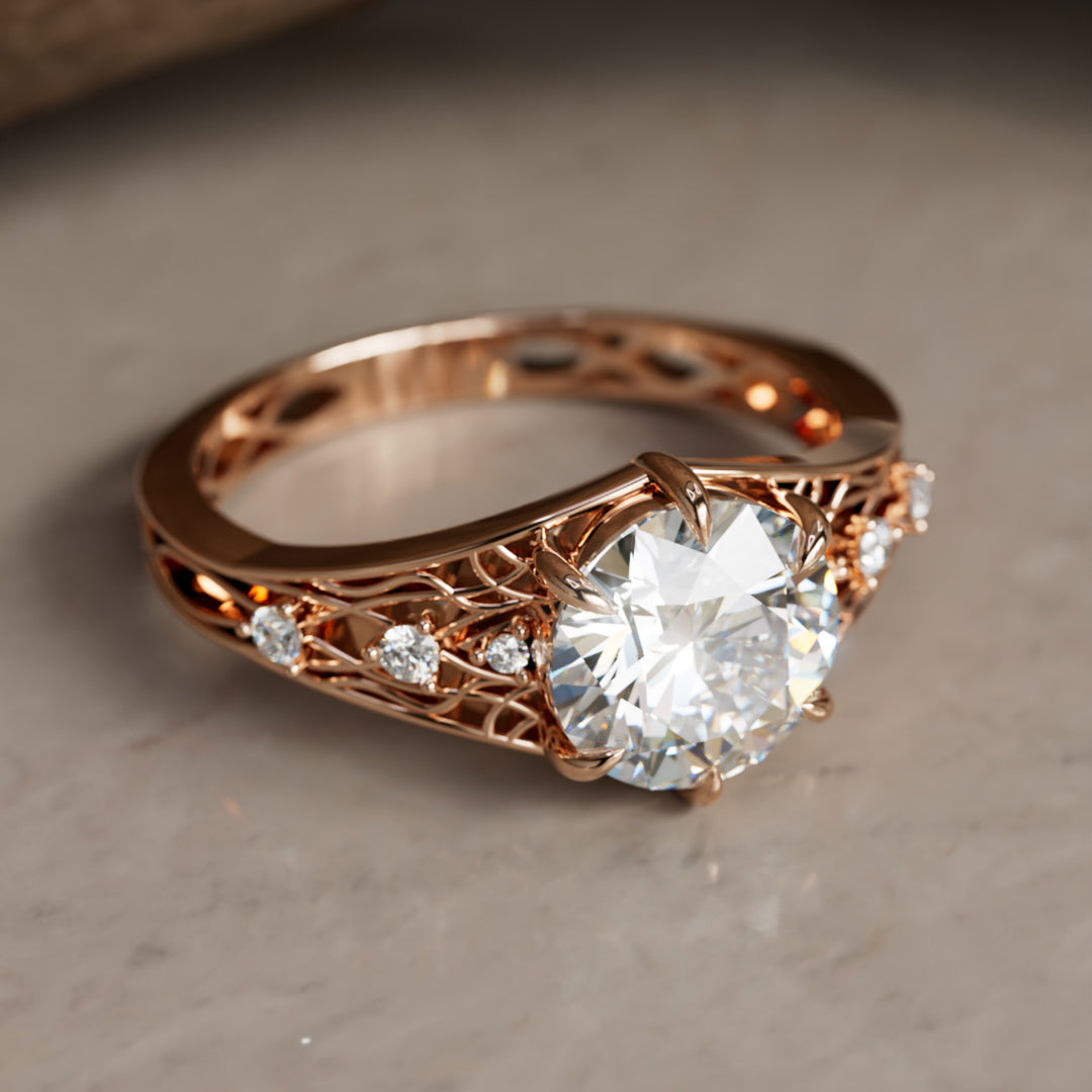 Ilyrana Fantasy Round Lab Diamond Unique Art Noveau Engagement Ring (Setting Only)