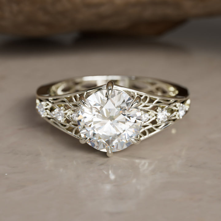 Ilyrana Fantasy Round Lab Diamond Unique Art Noveau Engagement Ring (Setting Only)