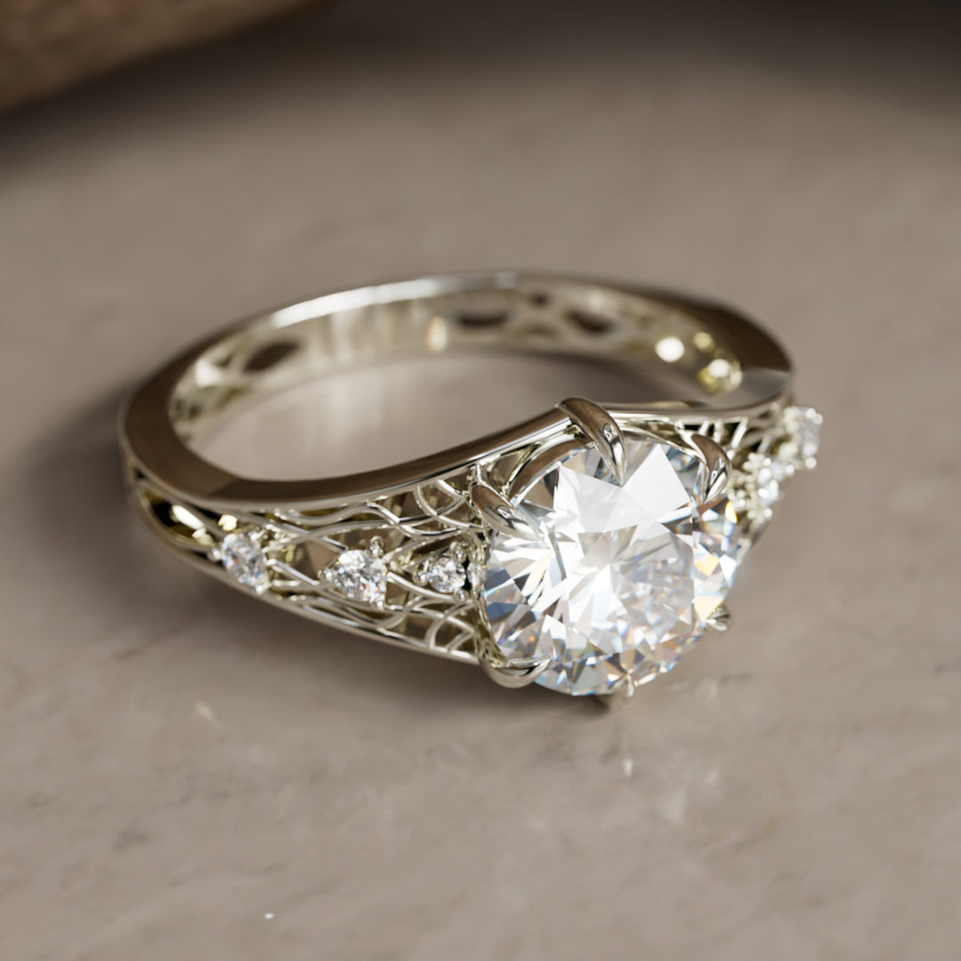 Ilyrana Fantasy Round Lab Diamond Unique Art Noveau Engagement Ring (Setting Only)