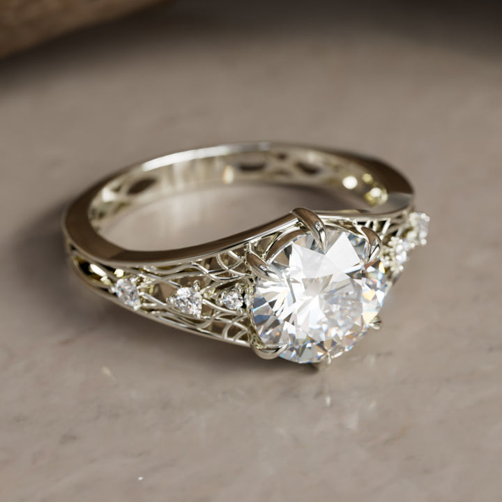 Ilyrana Fantasy Round Lab Diamond Unique Art Noveau Engagement Ring (Setting Only)