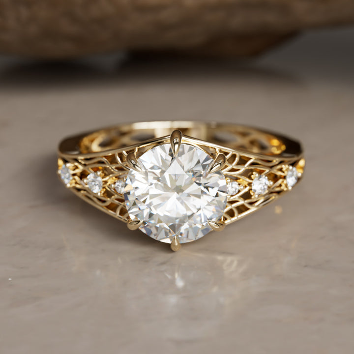 Ilyrana Fantasy Round Lab Diamond Unique Art Noveau Engagement Ring (Setting Only)