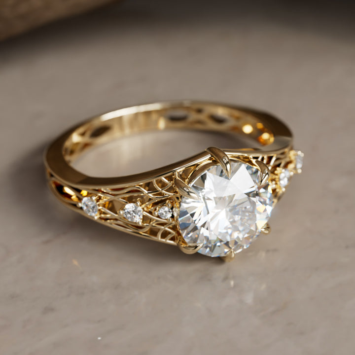 Ilyrana Fantasy Round Lab Diamond Unique Art Noveau Engagement Ring (Setting Only)