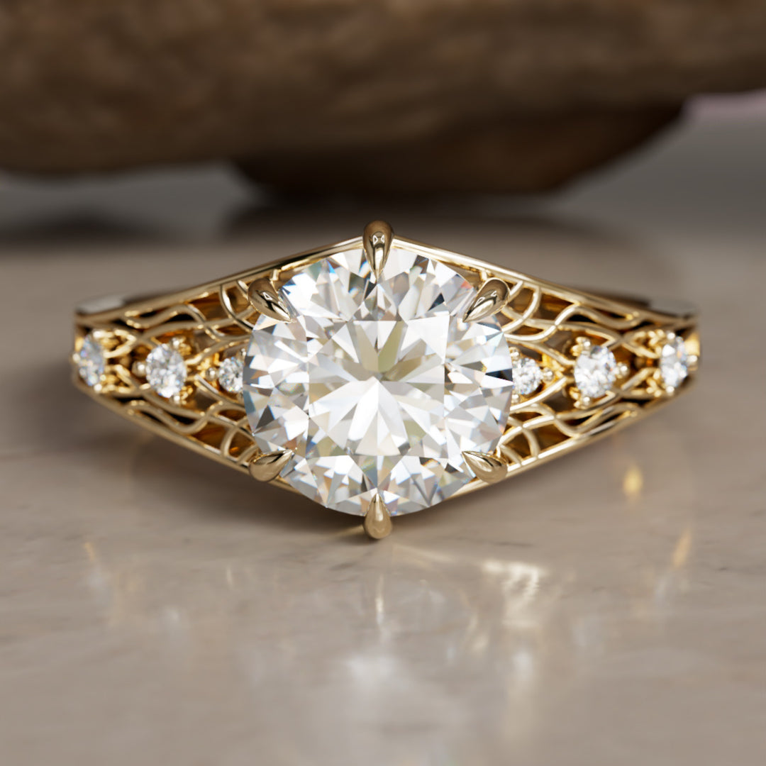 Ilyrana Fantasy Round Lab Diamond Unique Art Noveau Engagement Ring (Setting Only)