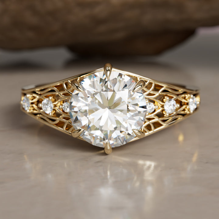 Ilyrana Fantasy Round Lab Diamond Unique Art Noveau Engagement Ring (Setting Only)