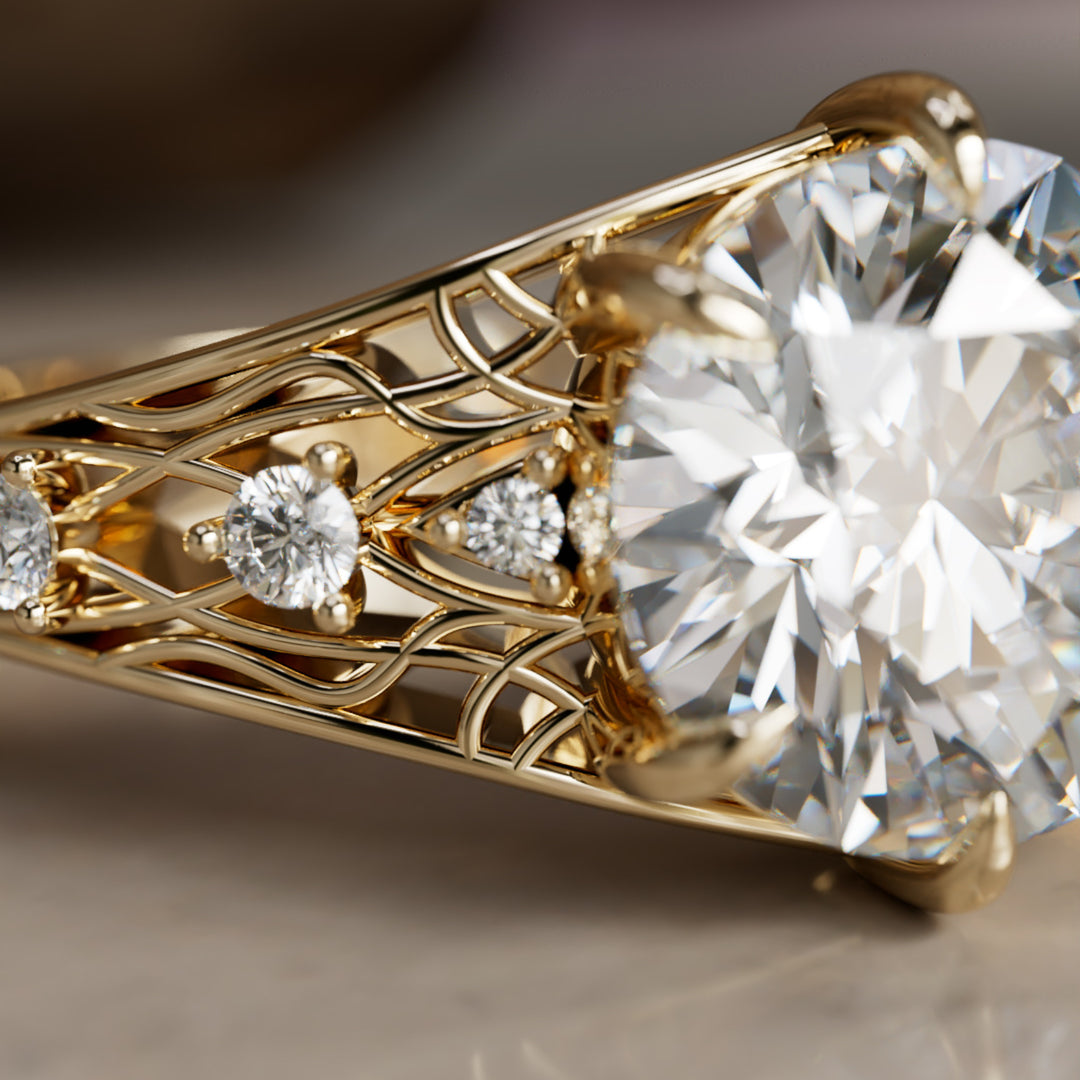 Ilyrana Fantasy Round Lab Diamond Unique Art Noveau Engagement Ring (Setting Only)