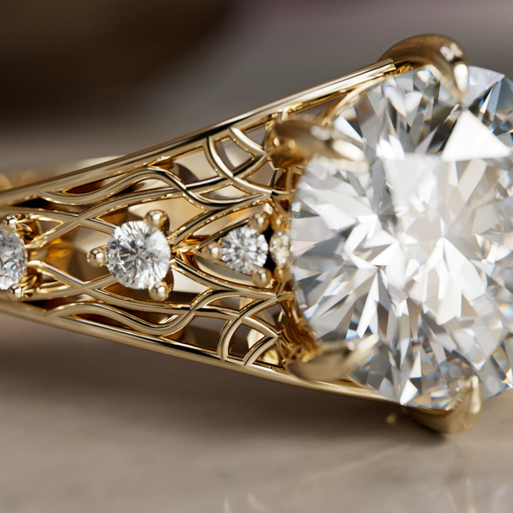 Ilyrana Fantasy Round Lab Diamond Unique Art Noveau Engagement Ring (Setting Only)