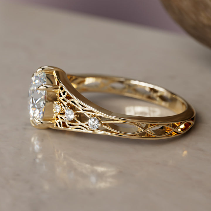 Ilyrana Fantasy Round Lab Diamond Unique Art Noveau Engagement Ring (Setting Only)