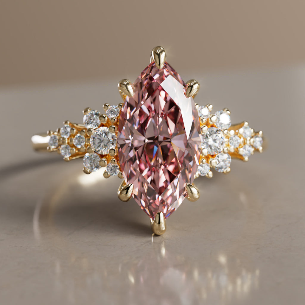 Inara Marquise Pink Lab Diamond Unique Vintage Engagement Ring By Valley Rose