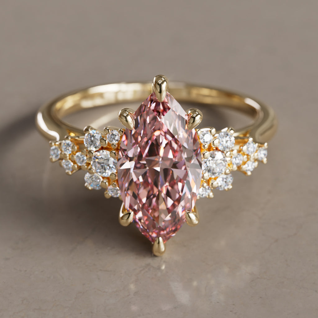 Inara Marquise Pink Lab Diamond Unique Vintage Engagement Ring By Valley Rose
